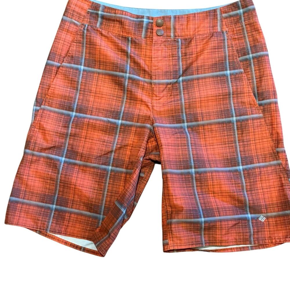 Columbia Men’s Size 32 x 11 Red Plaid Swimsuit Trunks with Omni-Shade